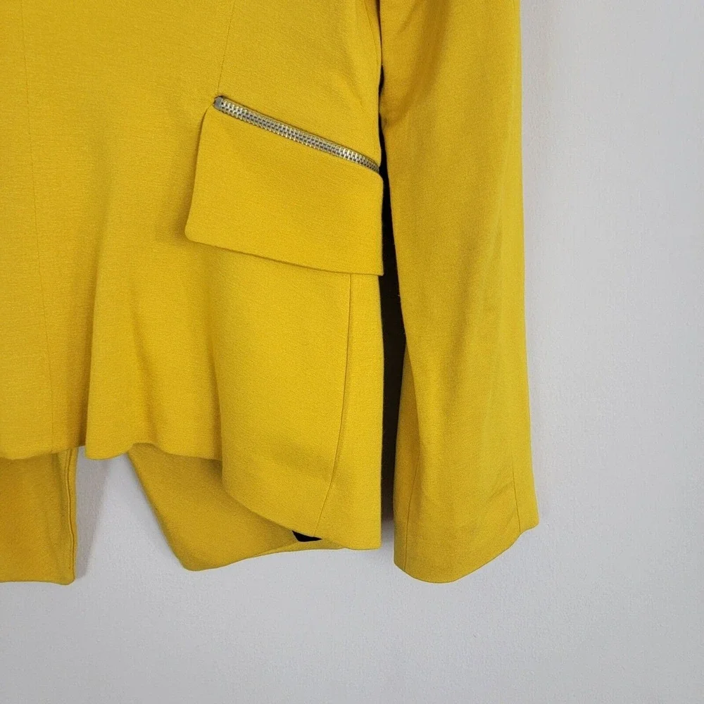 Zara Basic Blazer Women S Yellow Polyester Crop Zip Pocket Open Front LongSleeve